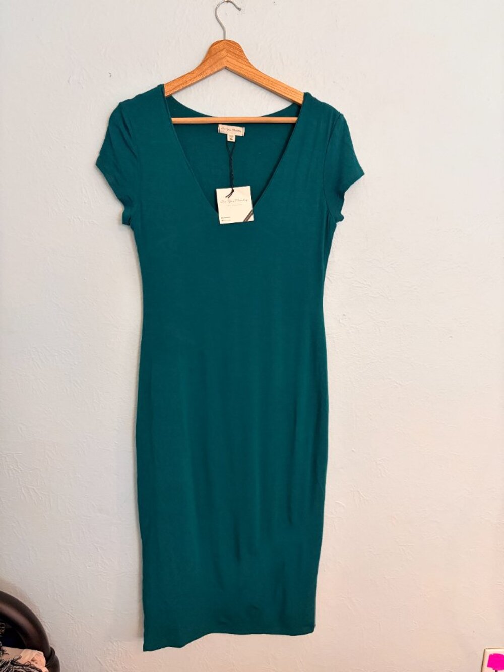See You Monday Teal Bodycon Midi Dress XL V Neck Going Out Holiday Resortwear